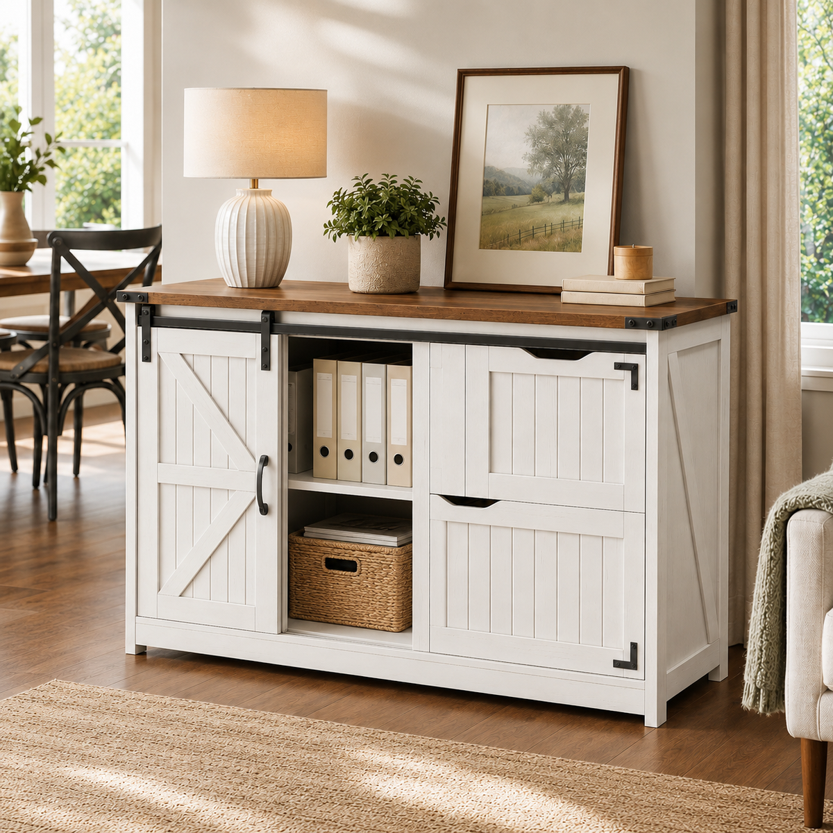 Farmhouse Lateral File Cabinet with Barn Door