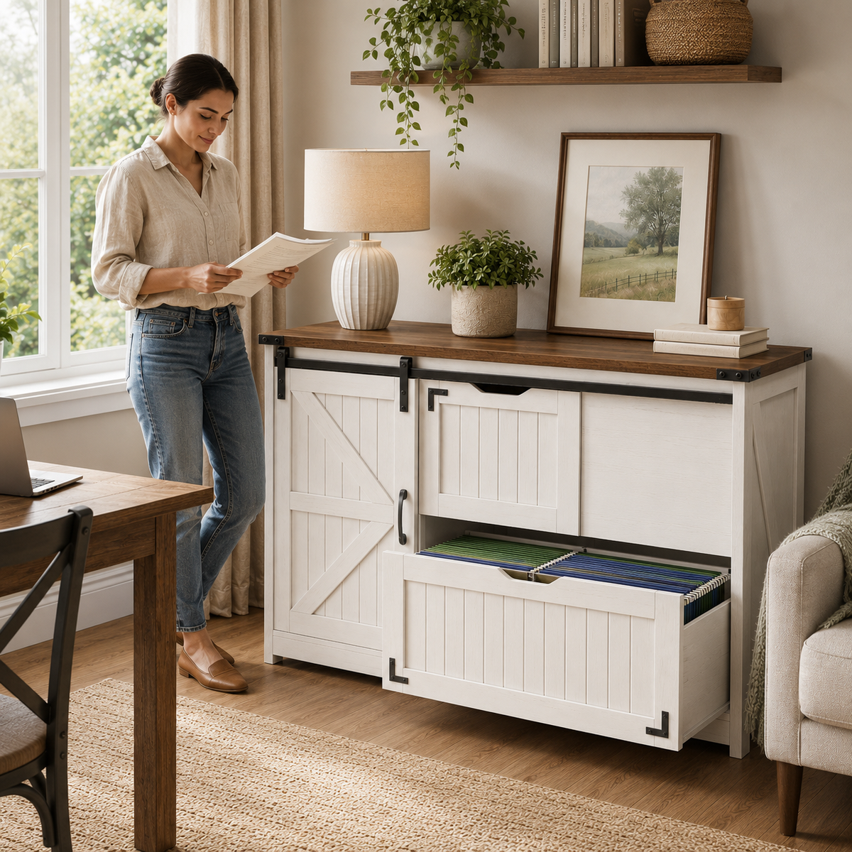 Farmhouse Lateral File Cabinet with Barn Door