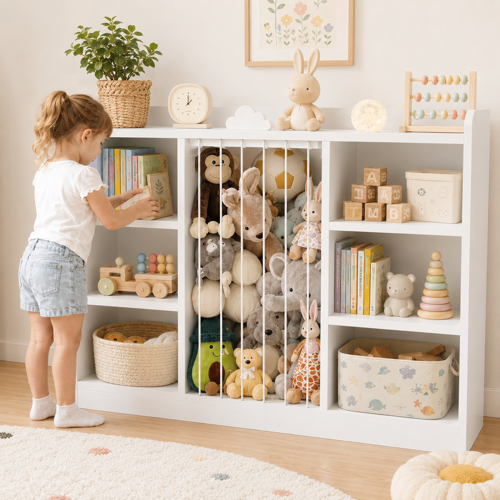 6-Cube Toy Shelf with Stuffed Animal Zoo