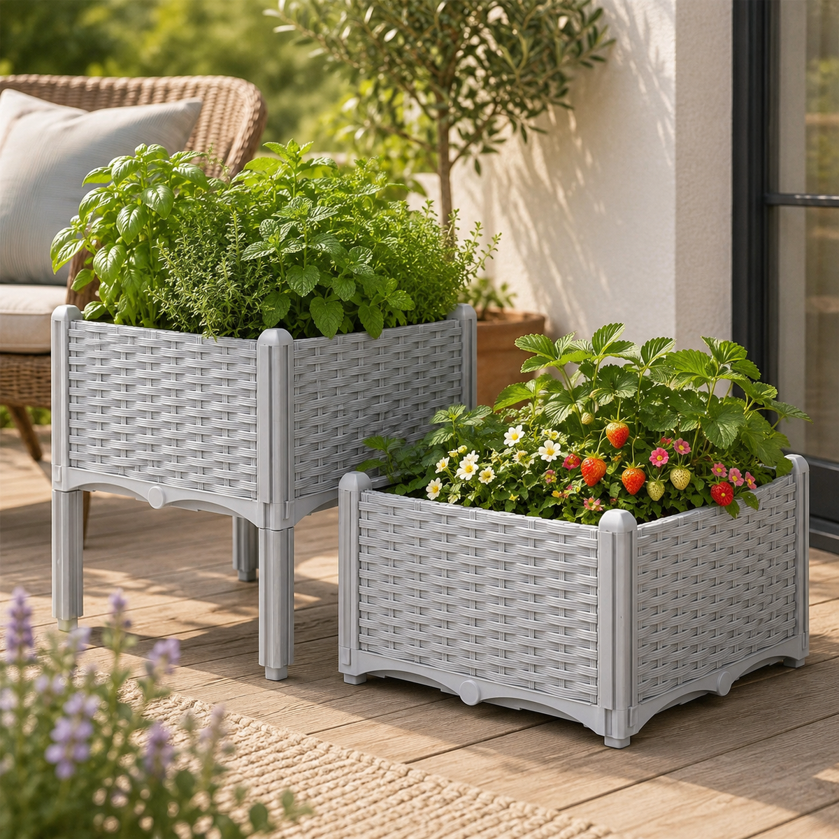 Elevated Rattan-Style Planter Box, Set of 2