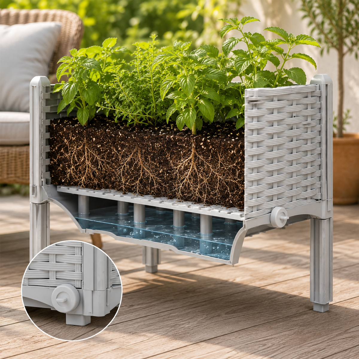 Elevated Rattan-Style Planter Box, Set of 2
