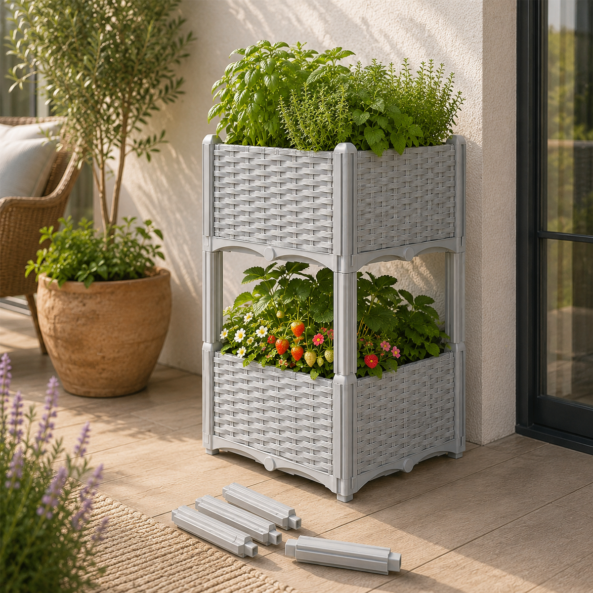 Elevated Rattan-Style Planter Box, Set of 2