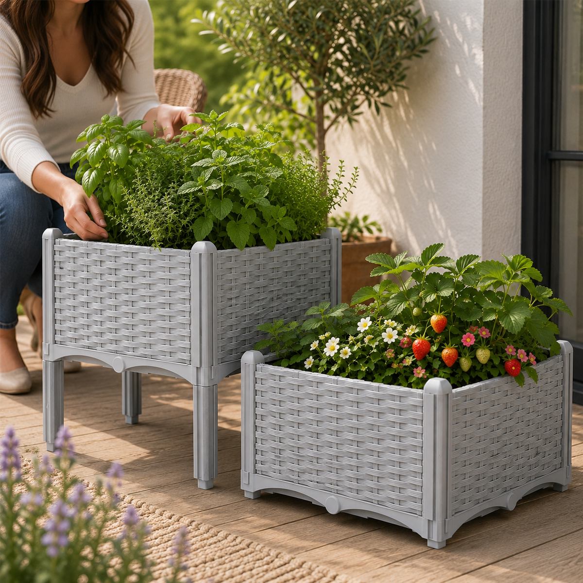 Elevated Rattan-Style Planter Box, Set of 2
