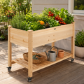 Elevated Wood Planter Box on Locking Wheels