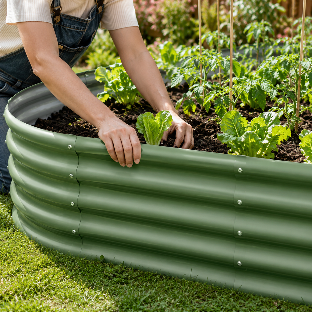 Oval Galvanized Metal Raised Garden Bed