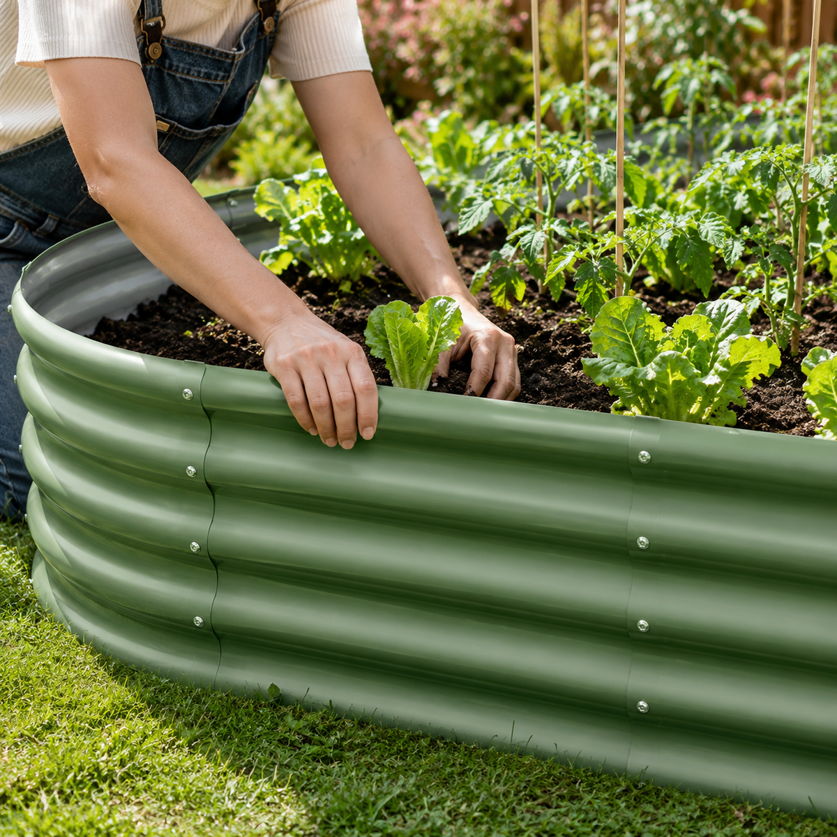 Oval Galvanized Metal Raised Garden Bed