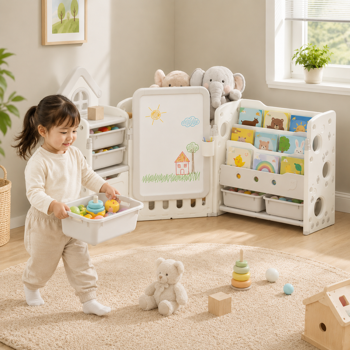 3-in-1 Kids Toy Organizer with Easel & 10 Bins