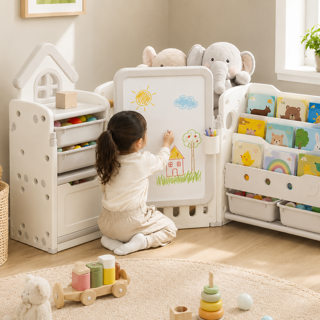 3-in-1 Kids Toy Organizer with Easel & 10 Bins