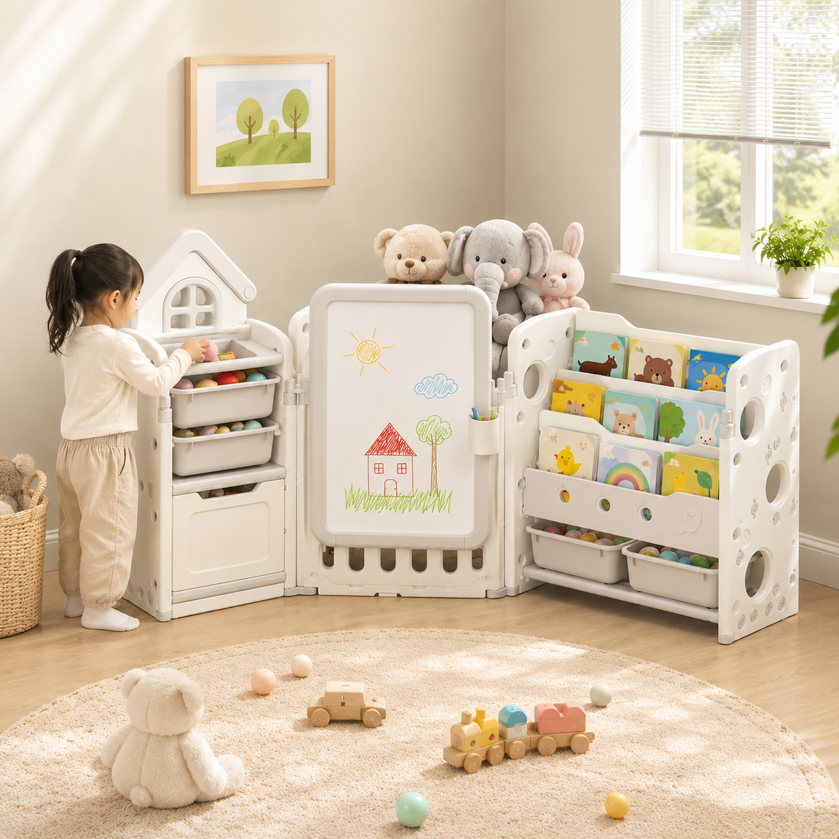 3-in-1 Kids Toy Organizer with Easel & 10 Bins