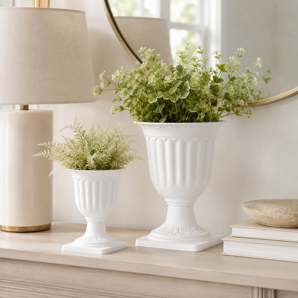 White Roman Urn Planter Set of 2