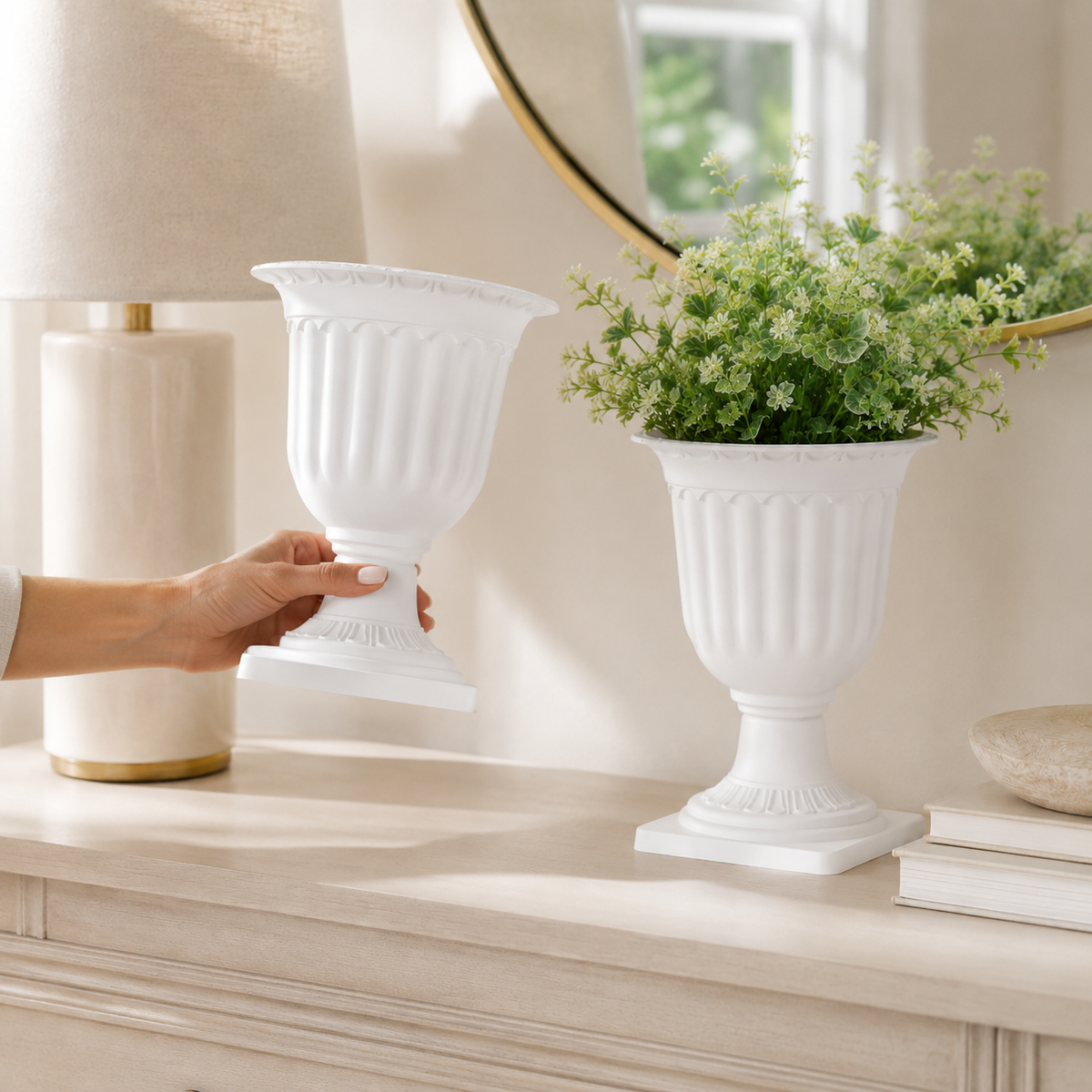 White Roman Urn Planter Set of 2