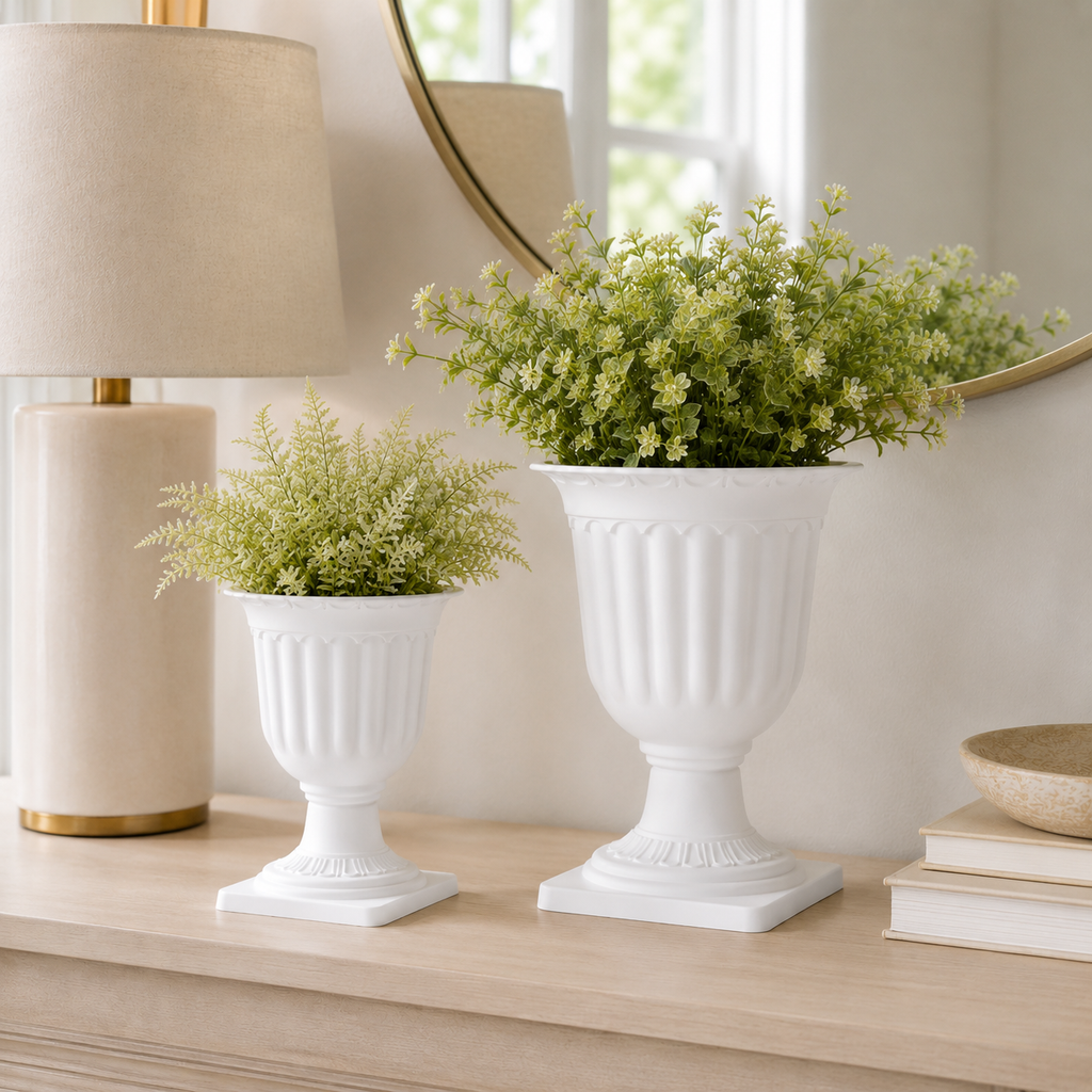 White Roman Urn Planter Set of 2