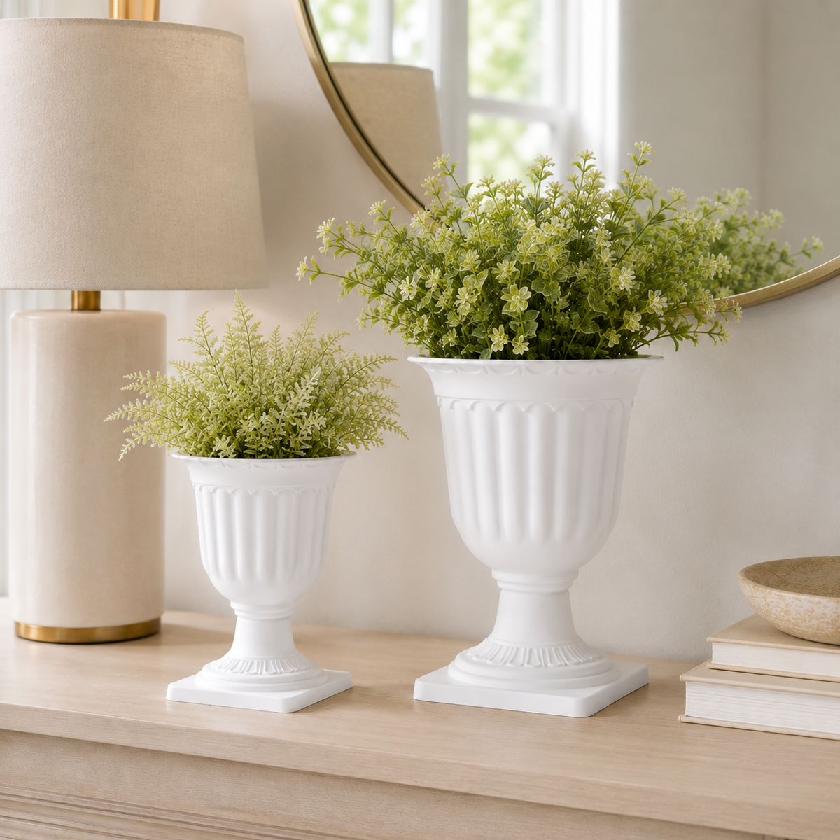 White Roman Urn Planter Set of 2