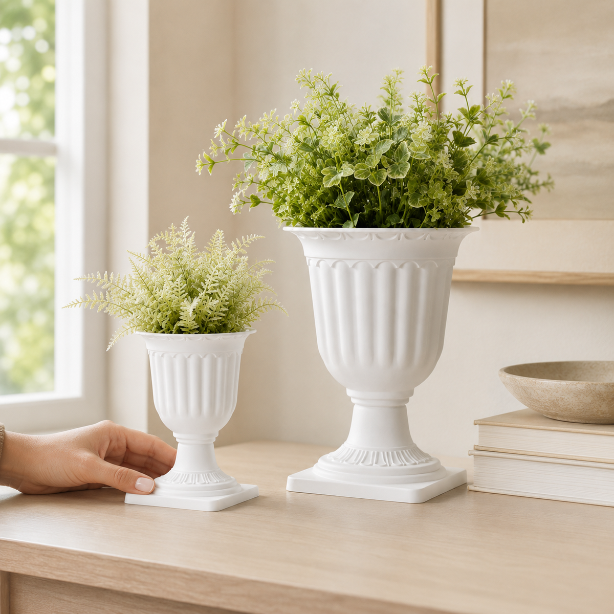 White Roman Urn Planter Set of 2