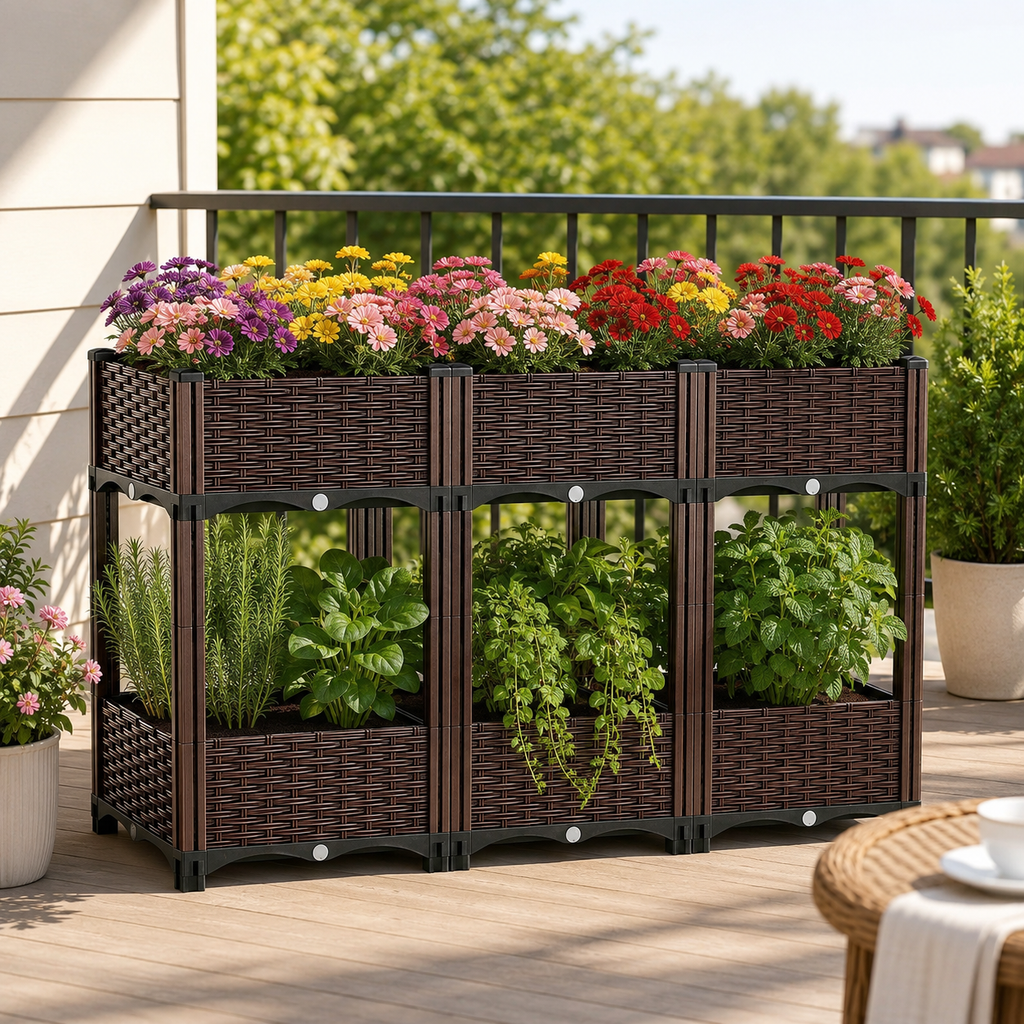 6-Box Rattan-Weave Raised Garden Bed