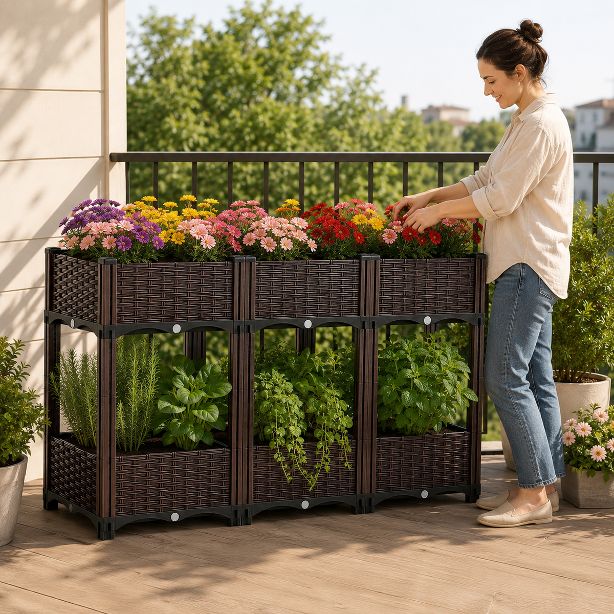 6-Box Rattan-Weave Raised Garden Bed