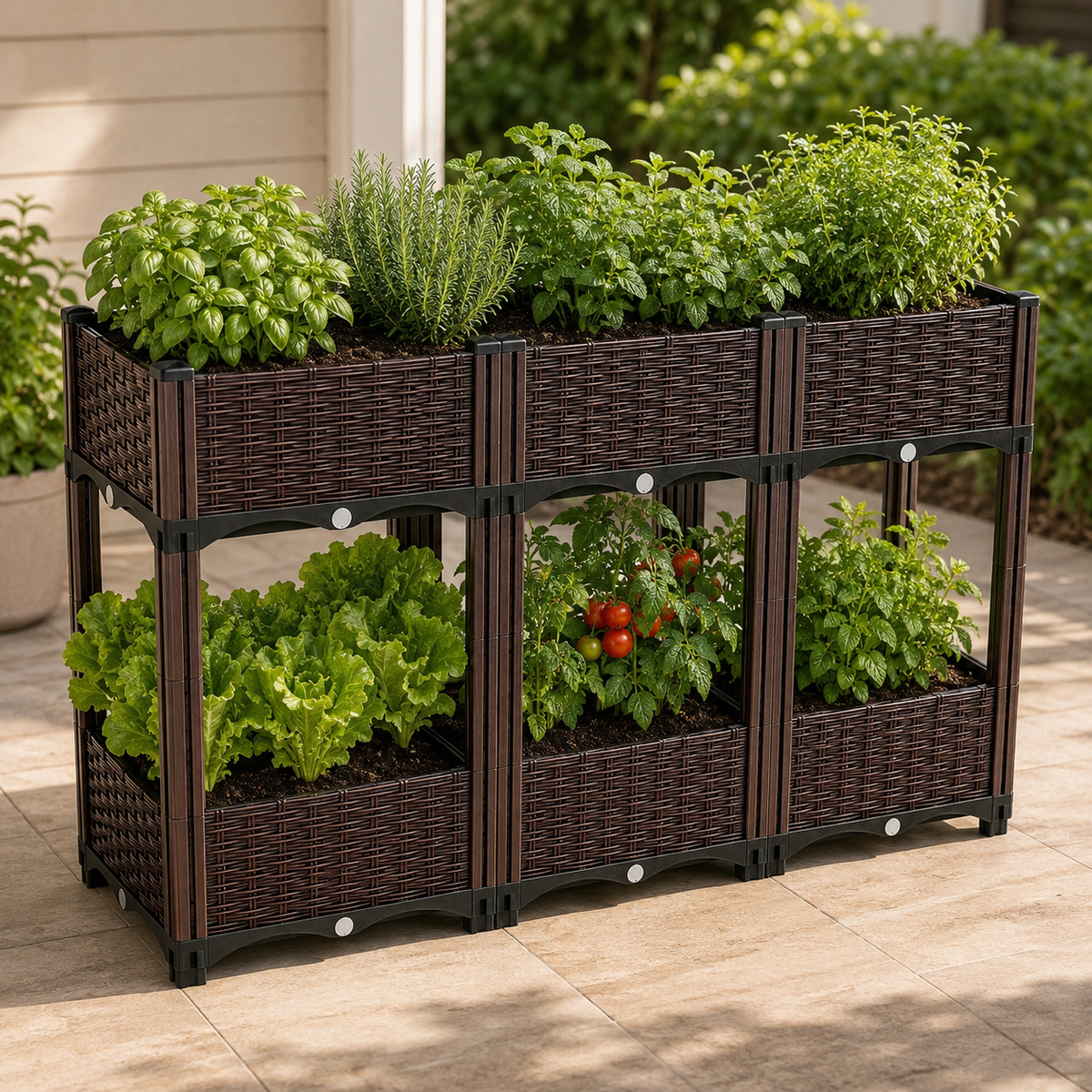 6-Box Rattan-Weave Raised Garden Bed