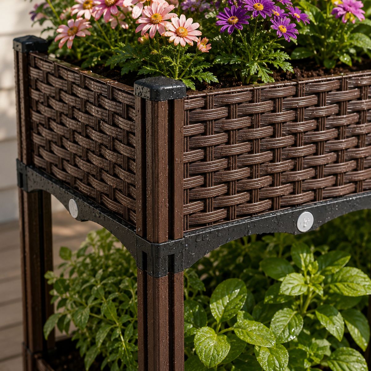 6-Box Rattan-Weave Raised Garden Bed