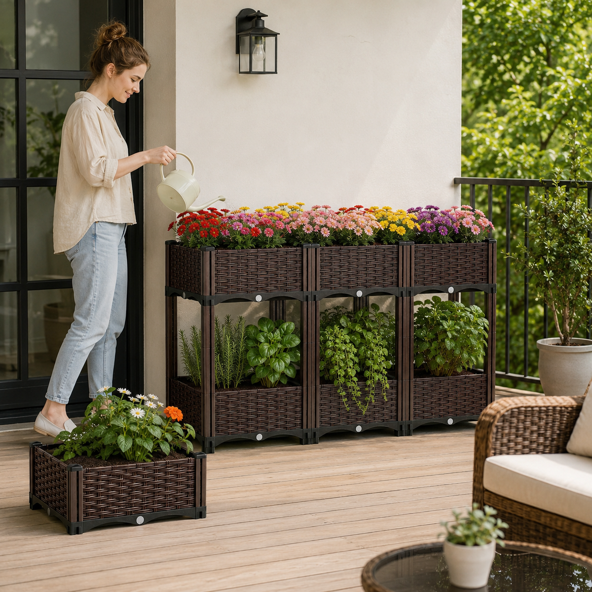 6-Box Rattan-Weave Raised Garden Bed