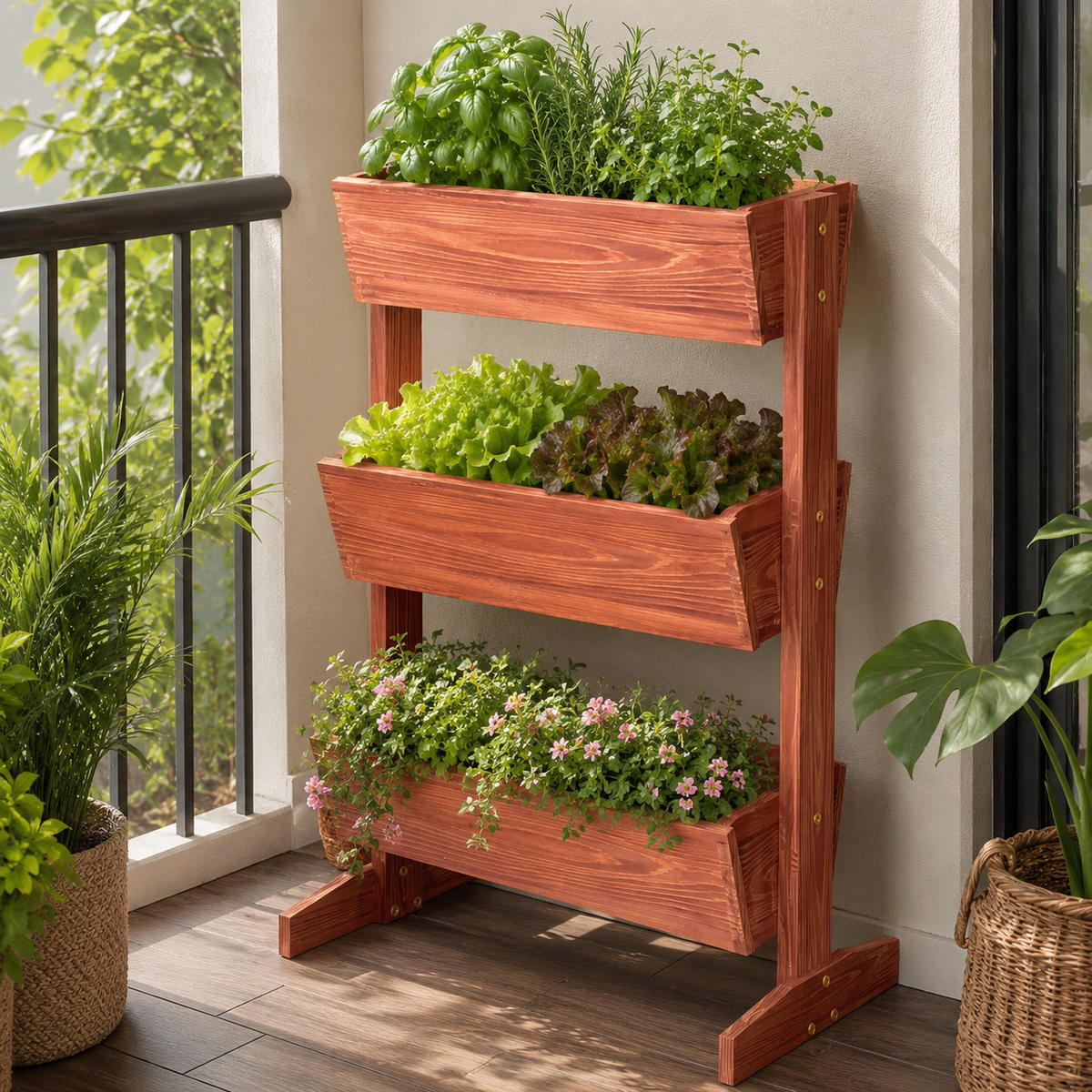 3-Tier Vertical Fir Wood Planter Stand