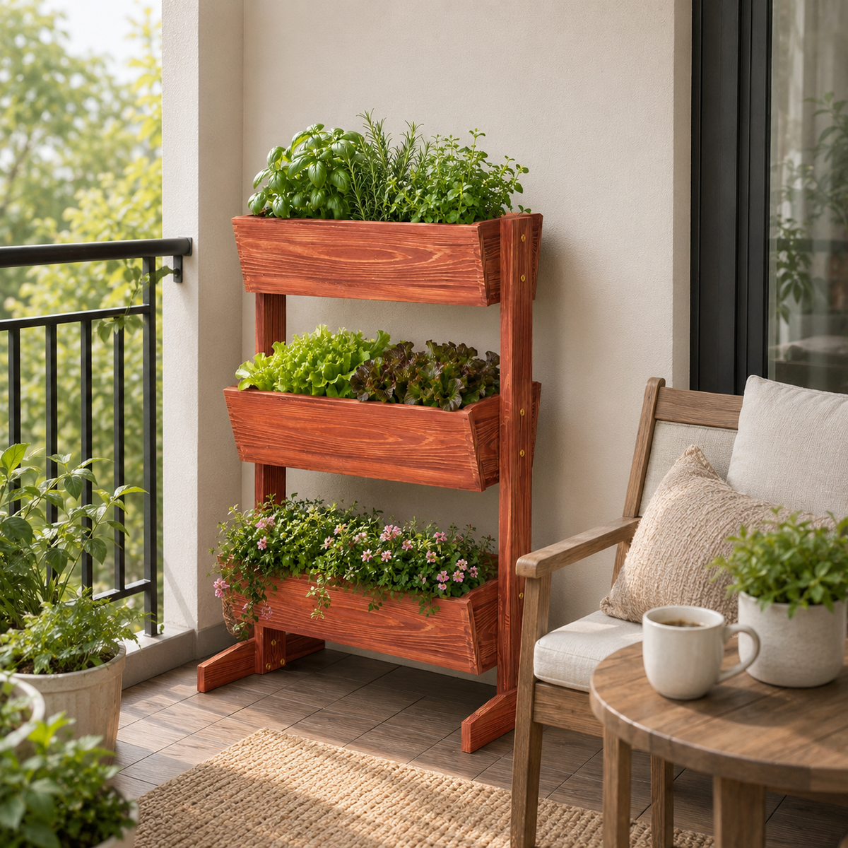 3-Tier Vertical Fir Wood Planter Stand