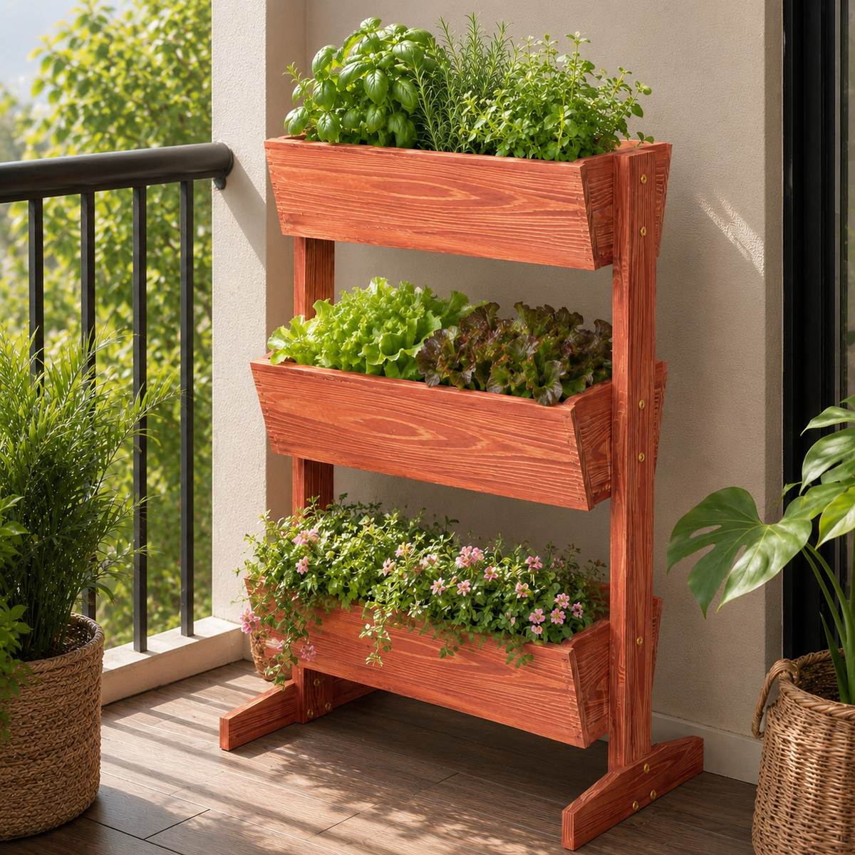 3-Tier Vertical Fir Wood Planter Stand