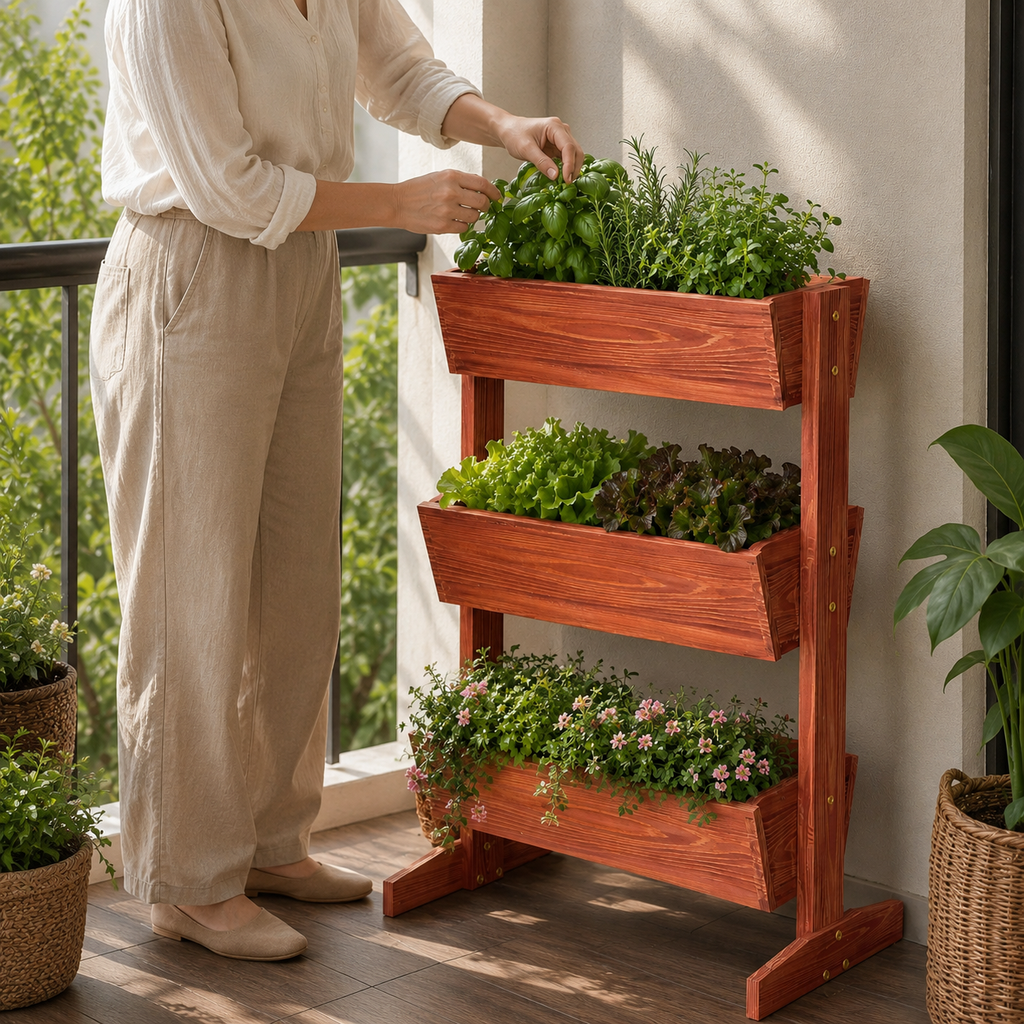 3-Tier Vertical Fir Wood Planter Stand