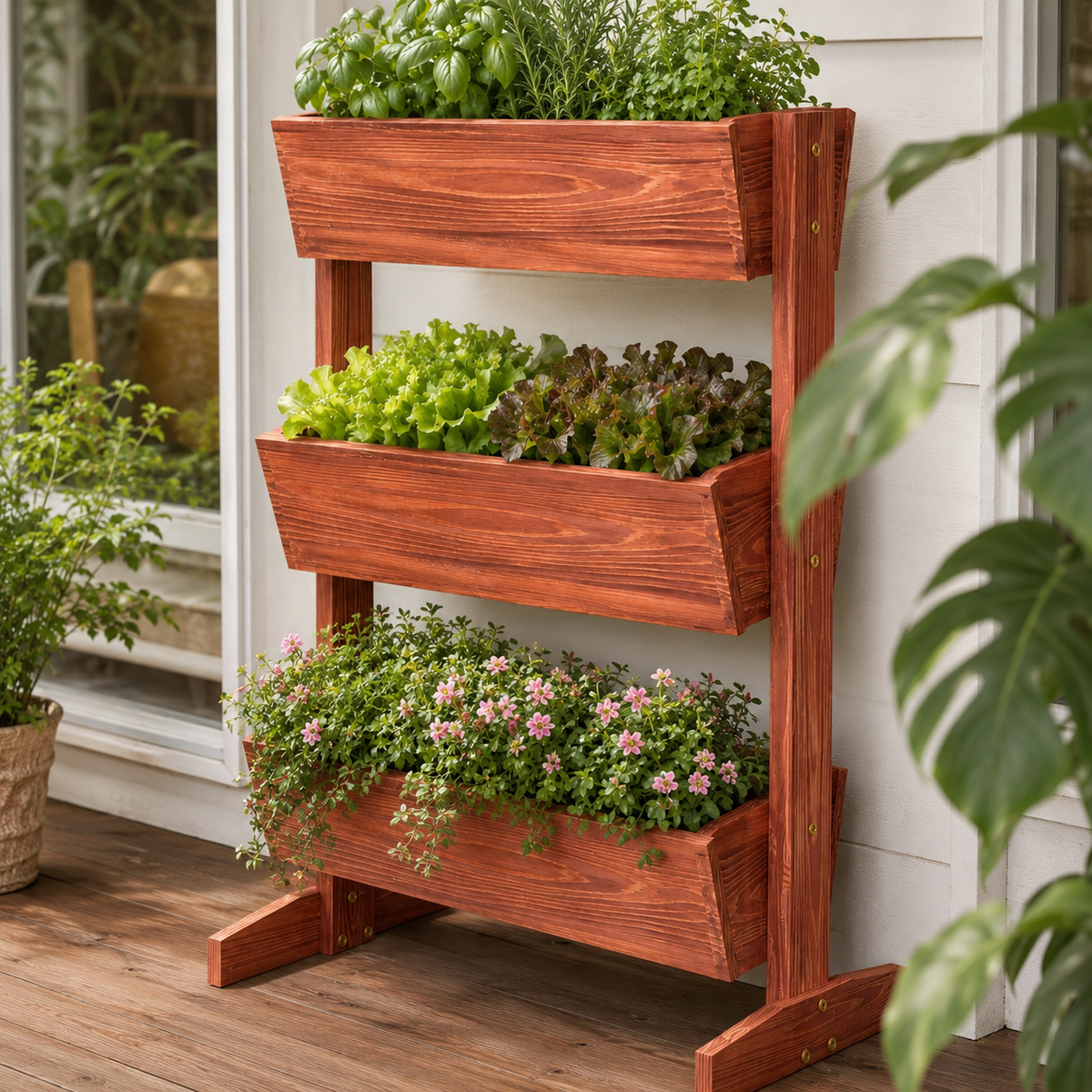 3-Tier Vertical Fir Wood Planter Stand