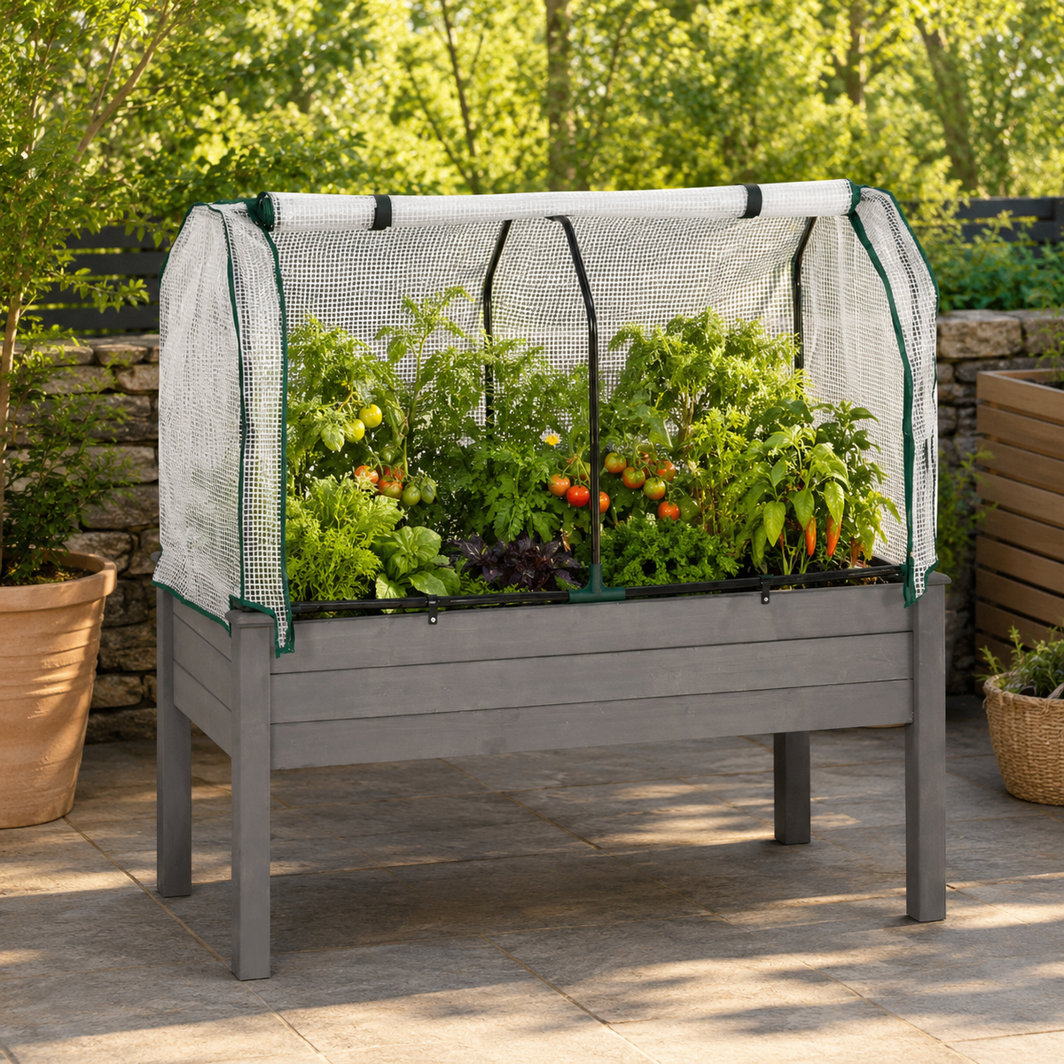 Elevated Garden Bed with Greenhouse Cover