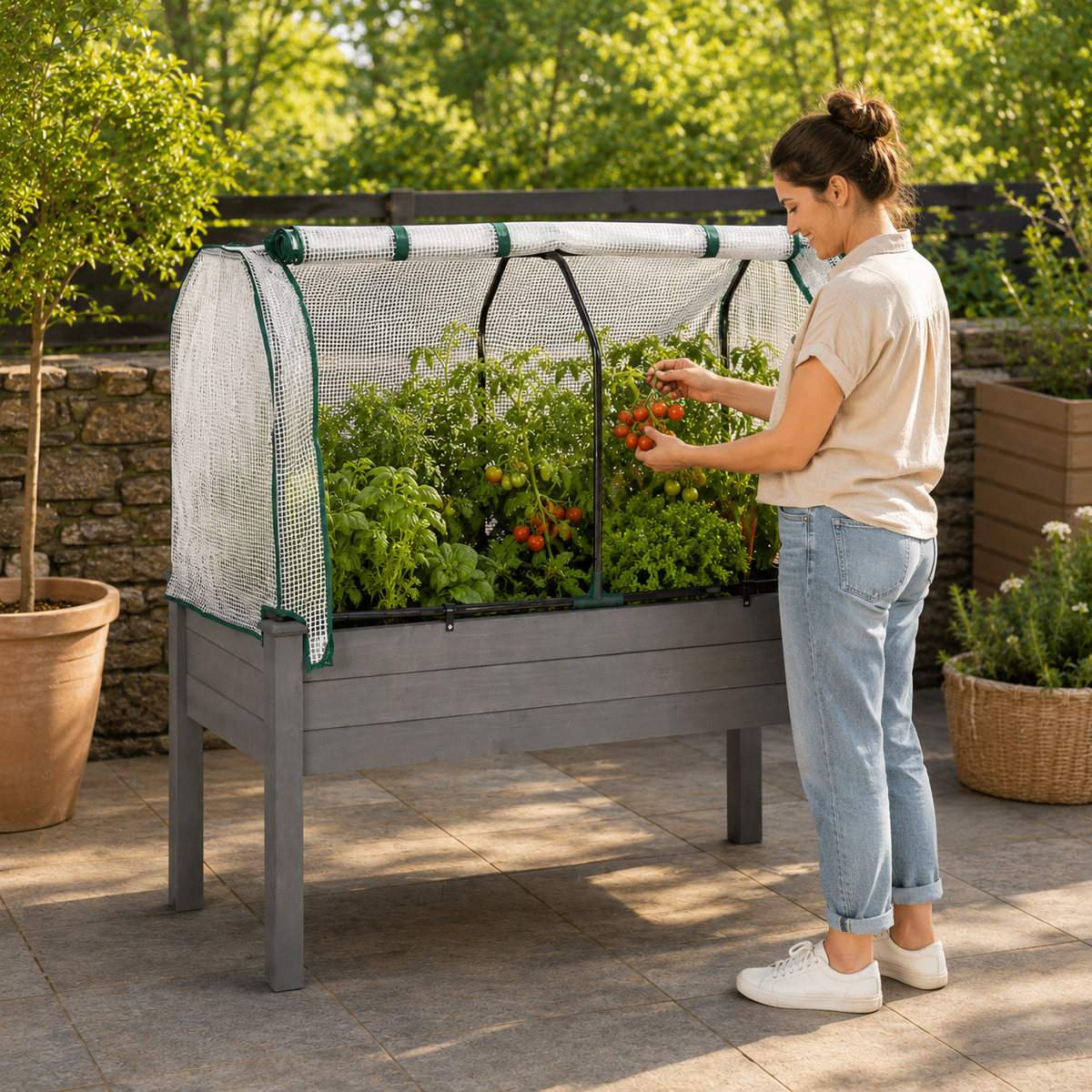 Elevated Garden Bed with Greenhouse Cover