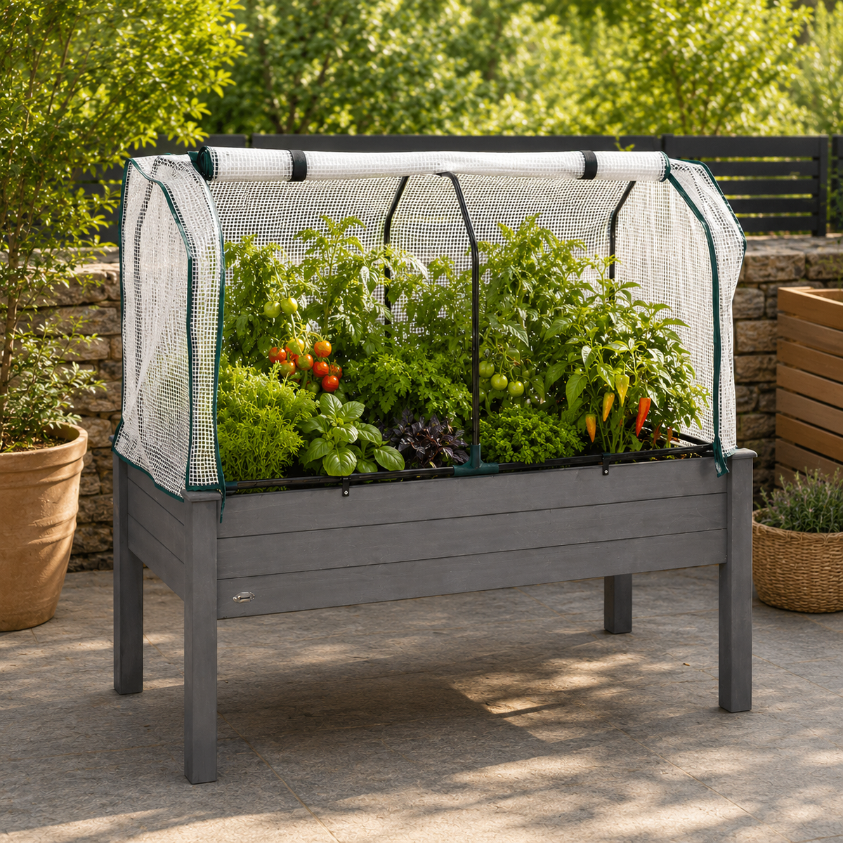 Elevated Garden Bed with Greenhouse Cover