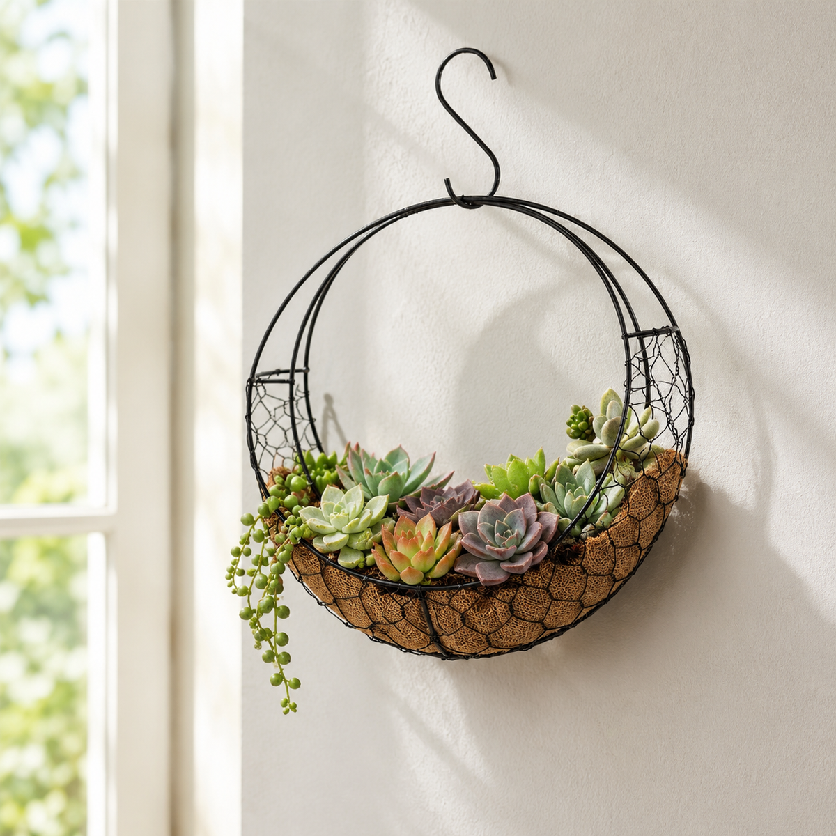 Moon-Shaped Iron Wire Hanging Planter