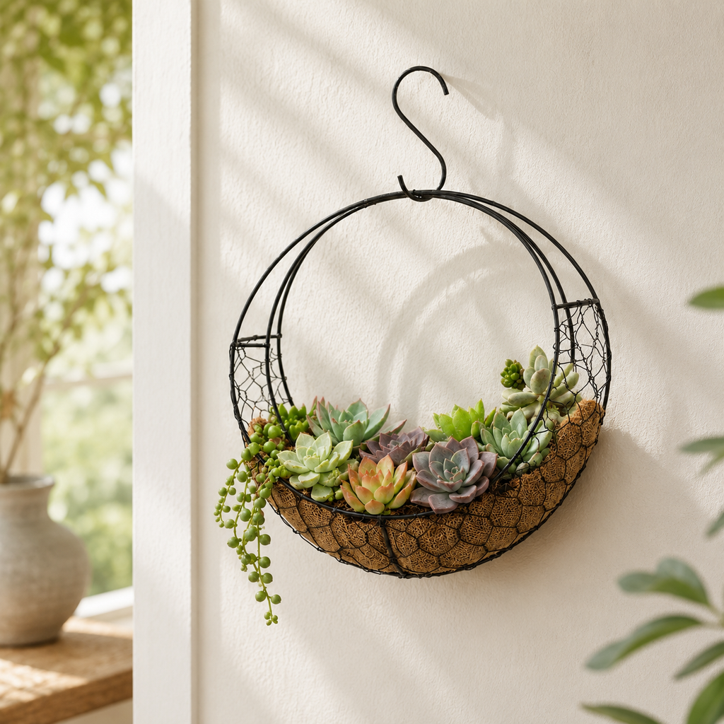 Moon-Shaped Iron Wire Hanging Planter