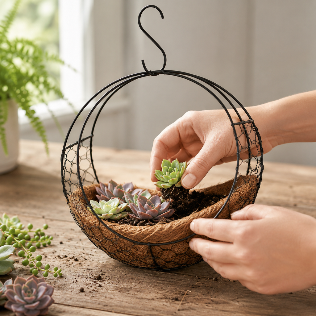 Moon-Shaped Iron Wire Hanging Planter