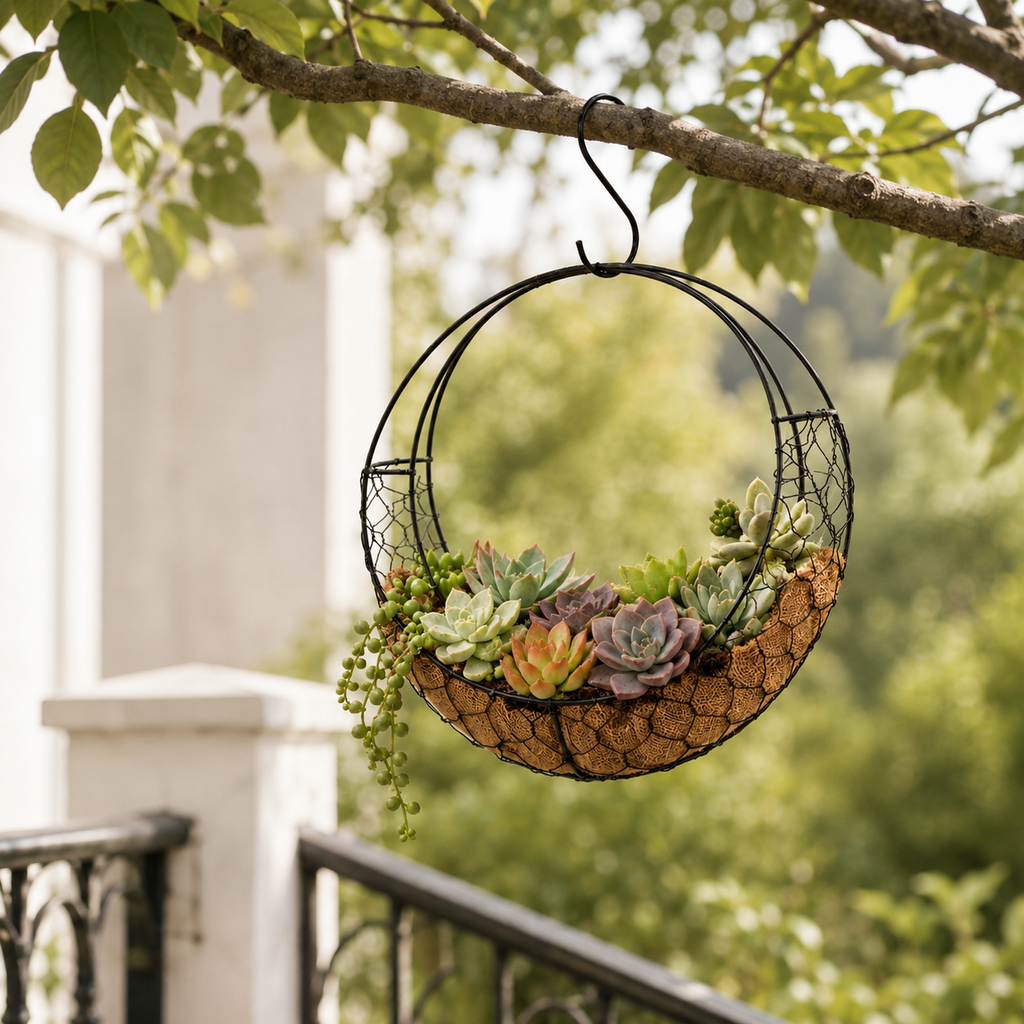 Moon-Shaped Iron Wire Hanging Planter