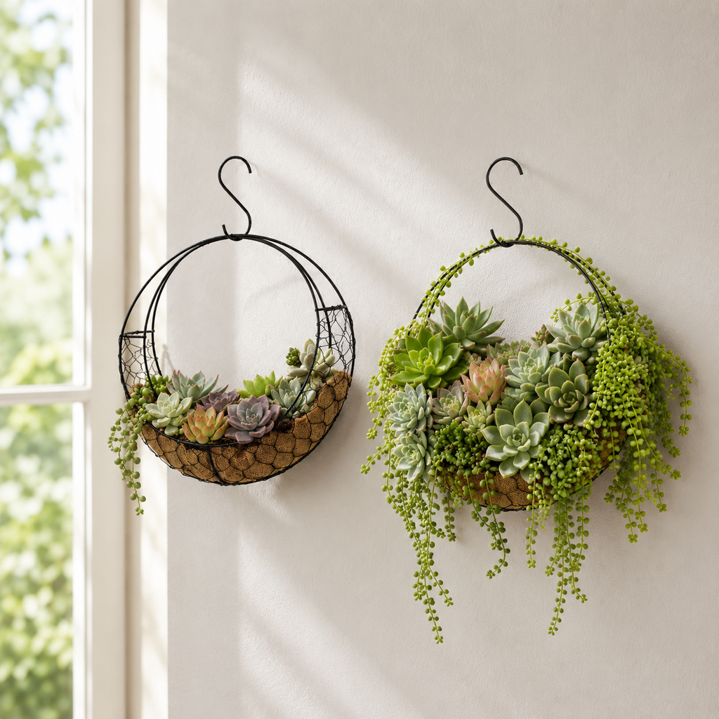 Moon-Shaped Iron Wire Hanging Planter