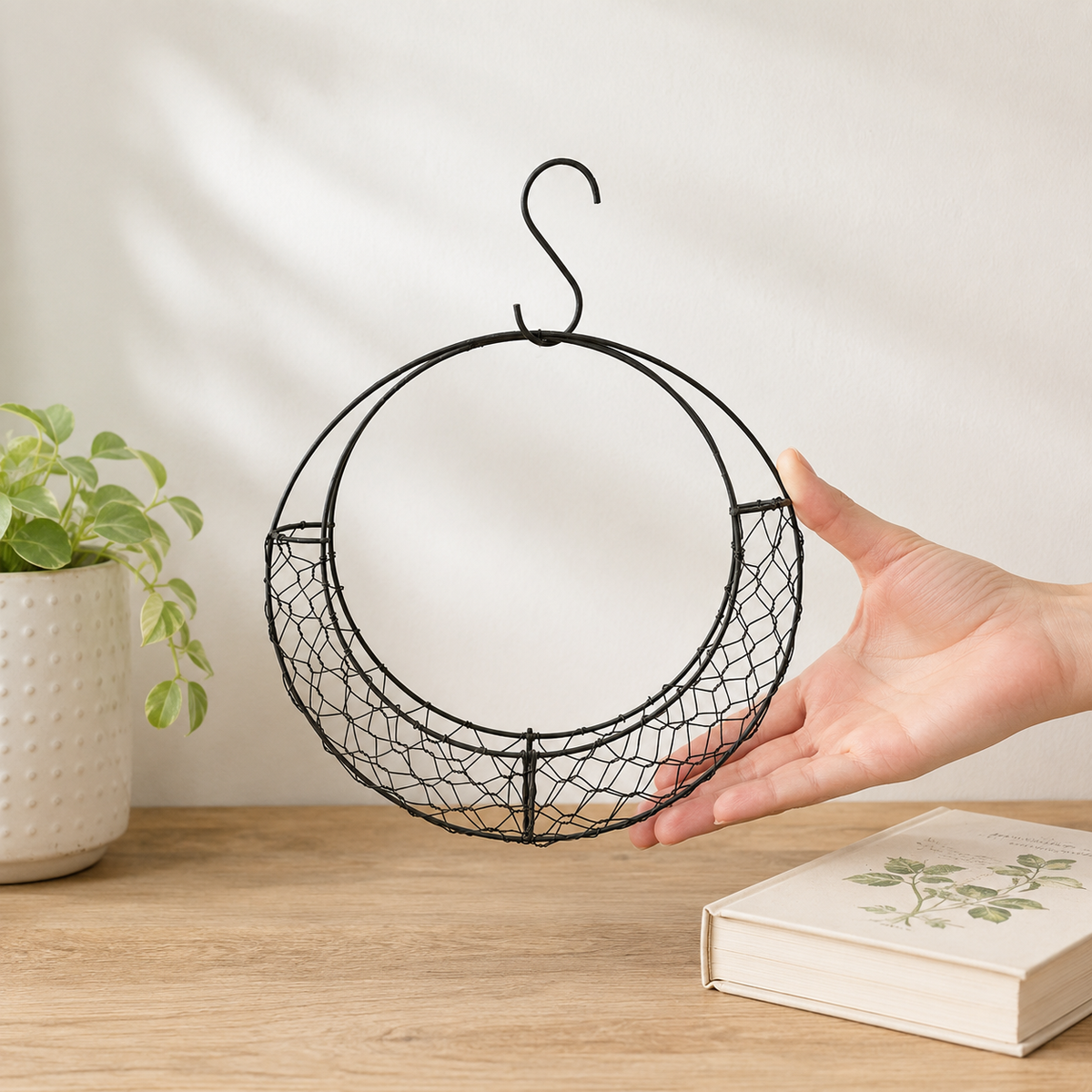 Moon-Shaped Iron Wire Hanging Planter