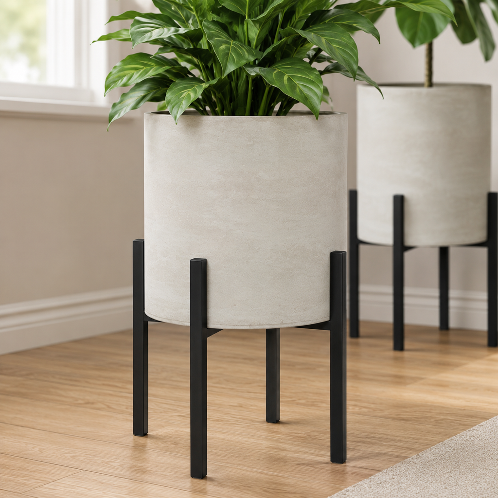 Whitewashed Metal Planter Set of 2 with Stands