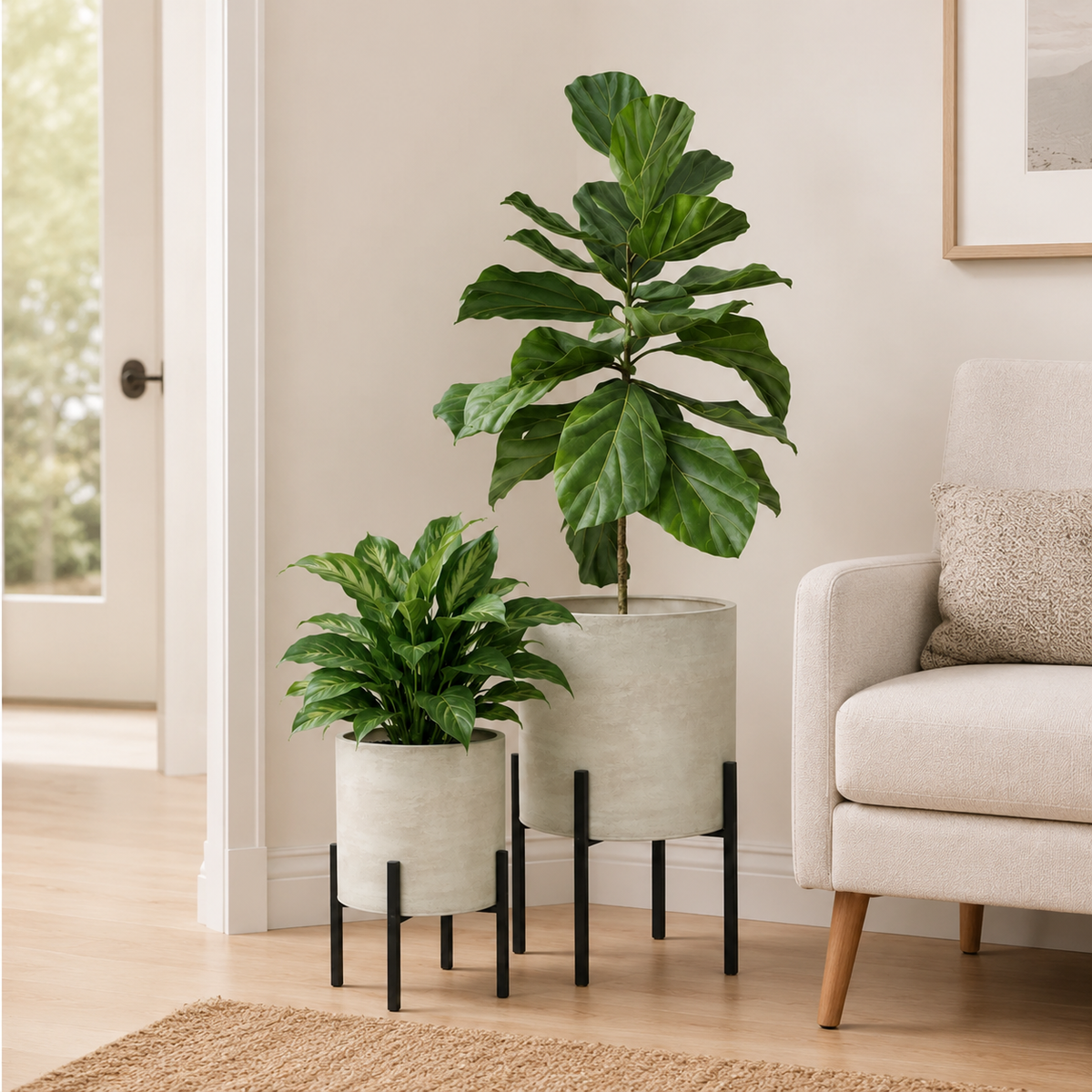 Whitewashed Metal Planter Set of 2 with Stands