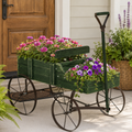 Rustic Wooden Wagon Planter with Metal Wheels