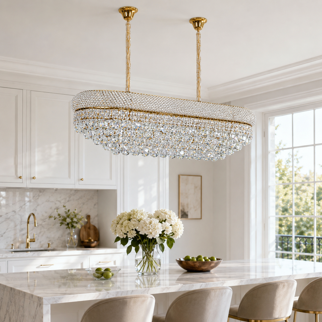Gold Oval Crystal Chandelier for Kitchen Island