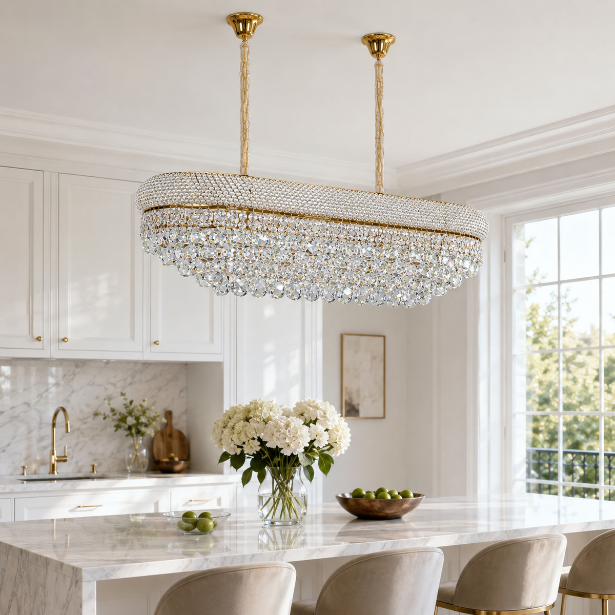 Gold Oval Crystal Chandelier for Kitchen Island