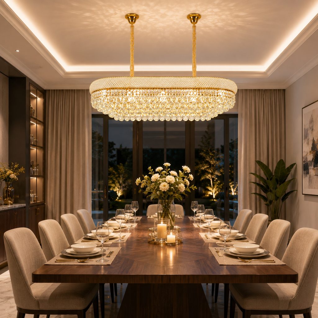 Gold Oval Crystal Chandelier for Kitchen Island