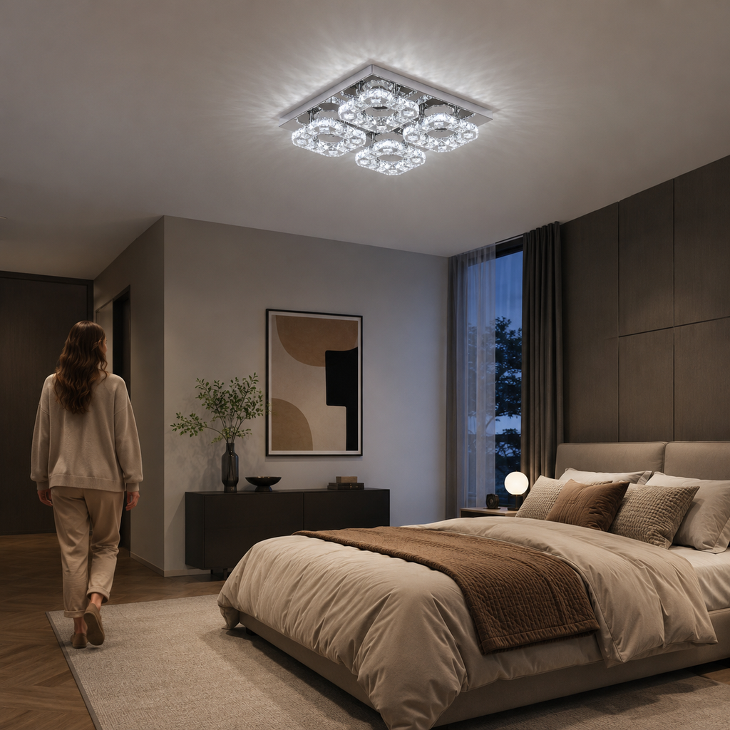 Crystal Flush Mount LED Ceiling Light with Remote