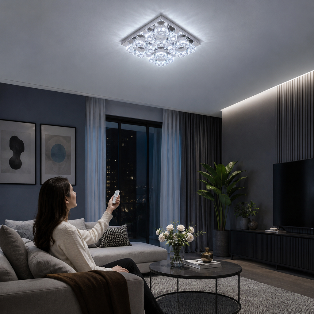 Crystal Flush Mount LED Ceiling Light with Remote