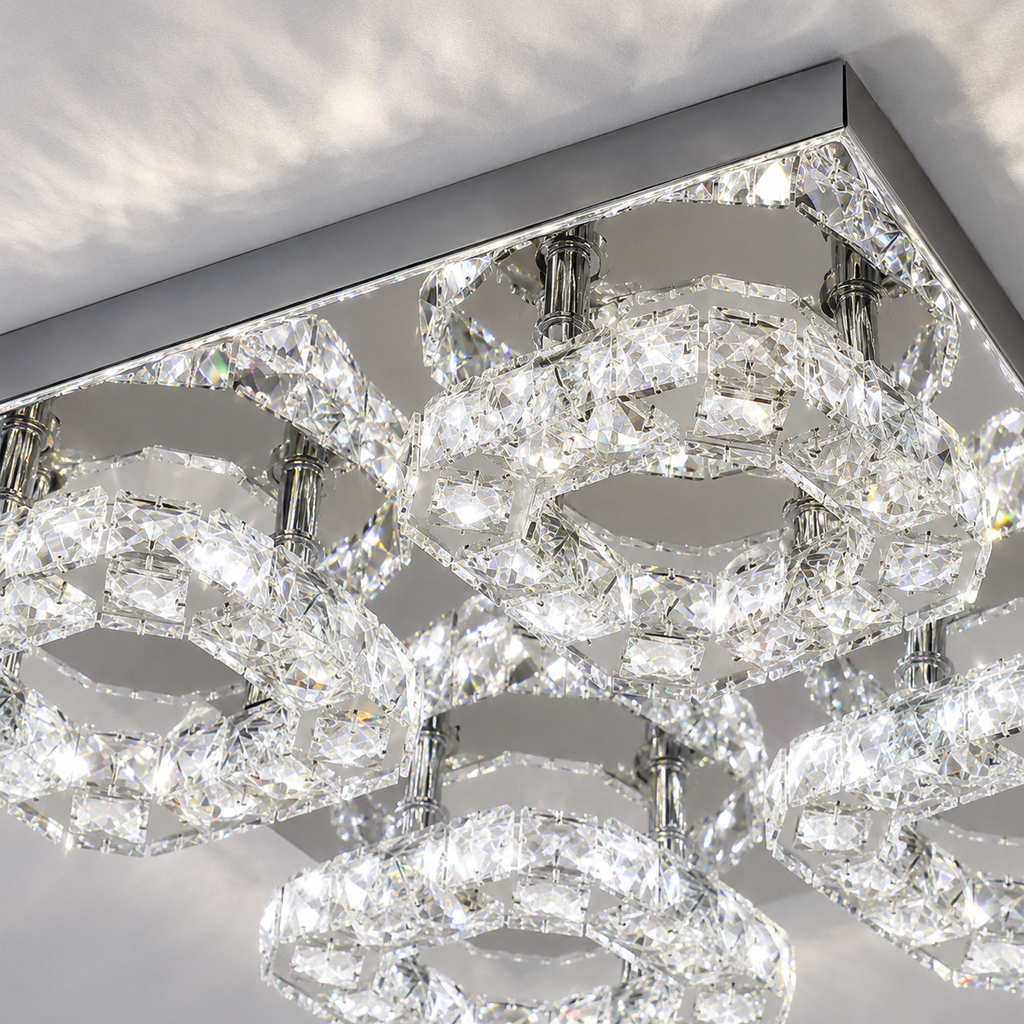 Crystal Flush Mount LED Ceiling Light with Remote