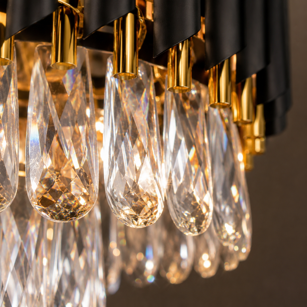 Black and Gold Tiered Crystal Chandelier