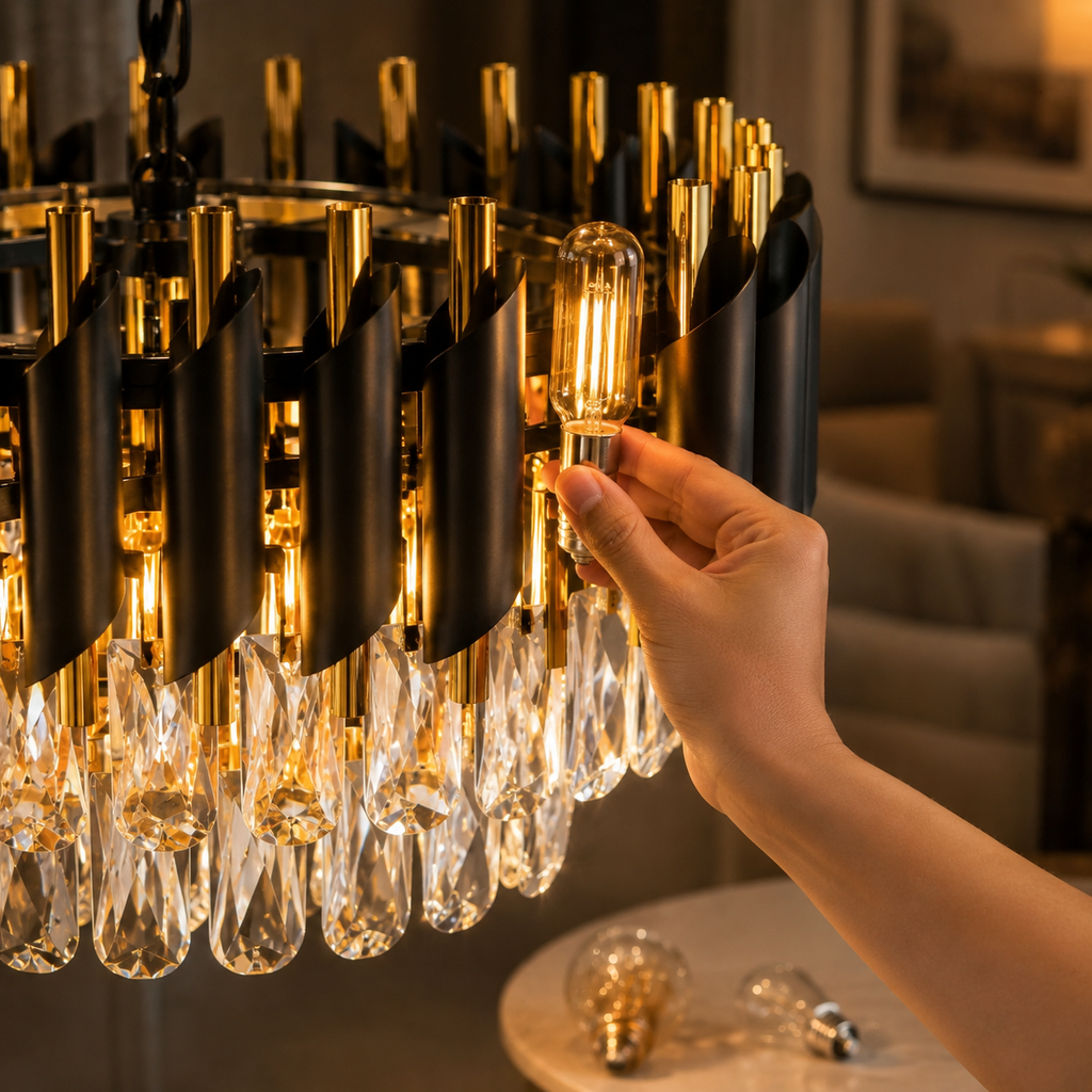 Black and Gold Tiered Crystal Chandelier