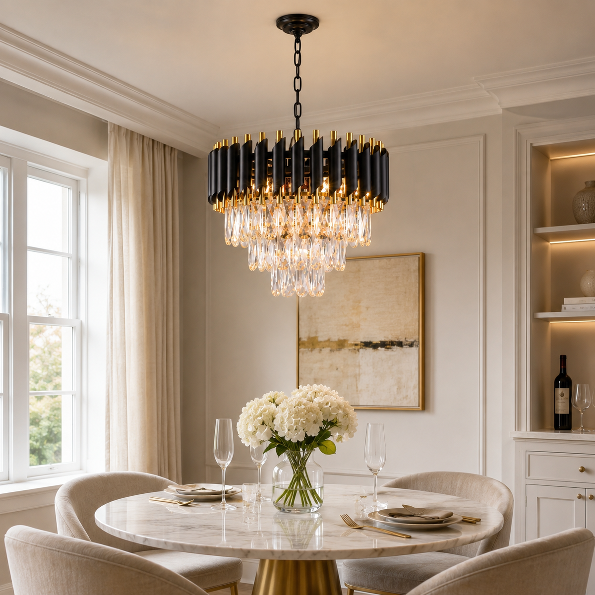 Black and Gold Tiered Crystal Chandelier