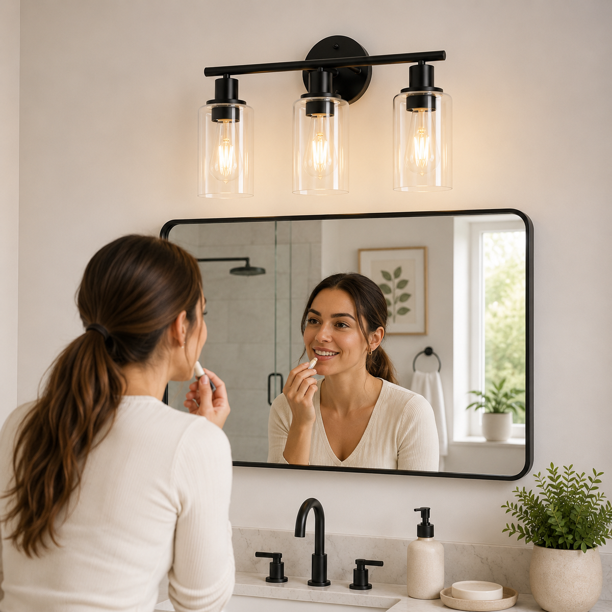 Black 3-Light Glass Vanity Light